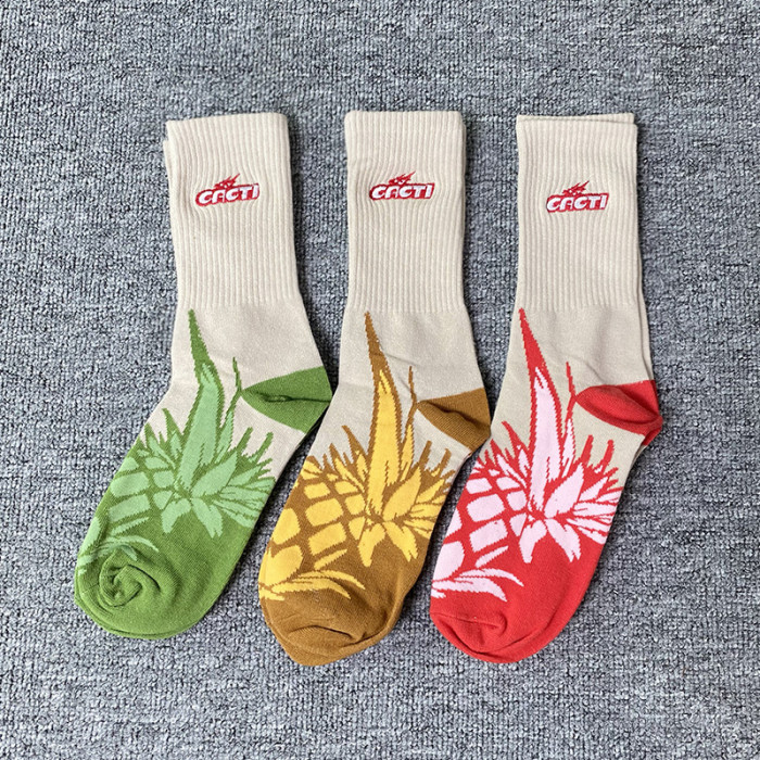 [buy more save more] Pineapple Cashew Flower Athletic Mid-Calf Socks