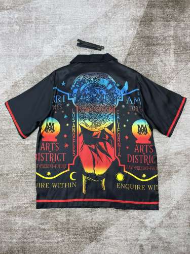 1:1 quality version Printed short sleeve with silk and black background  shirt