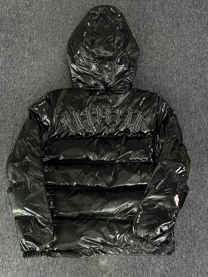 1:1 quality version Long Glossy Black Cross Down Detachable Hooded Jacket