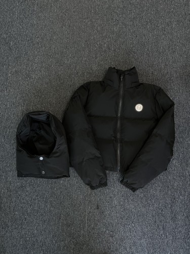 1:1 quality version Black Short Chest Cross Down Detachable Hooded Jacket for girls