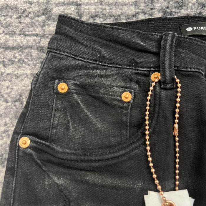 1:1 quality version Solid Black Double Knee Scratch Jeans