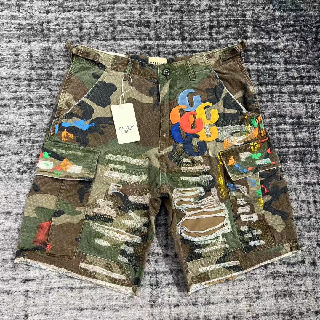 US 81.13 11 quality version Camouflage Spliced Leather G Shorts