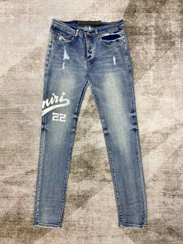 1:1 quality version Embroidered quilted leather padded jeans