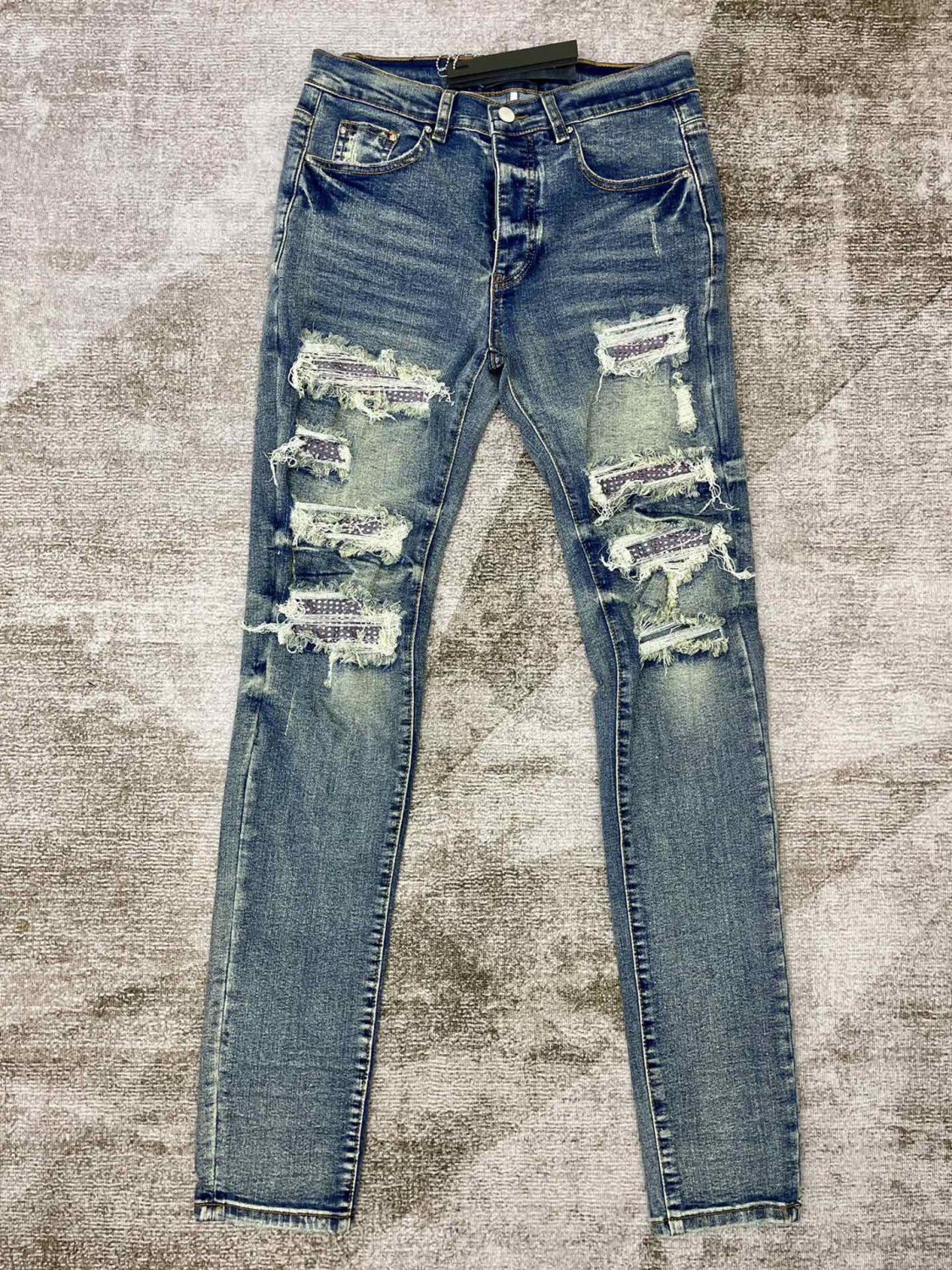 US$ 134.91 - 1:1 quality version Pink diamond ripped patchwork jeans ...