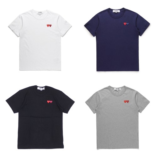 1:1 quality version Double Heart Embroidery Round Neck Tee 4 Colors