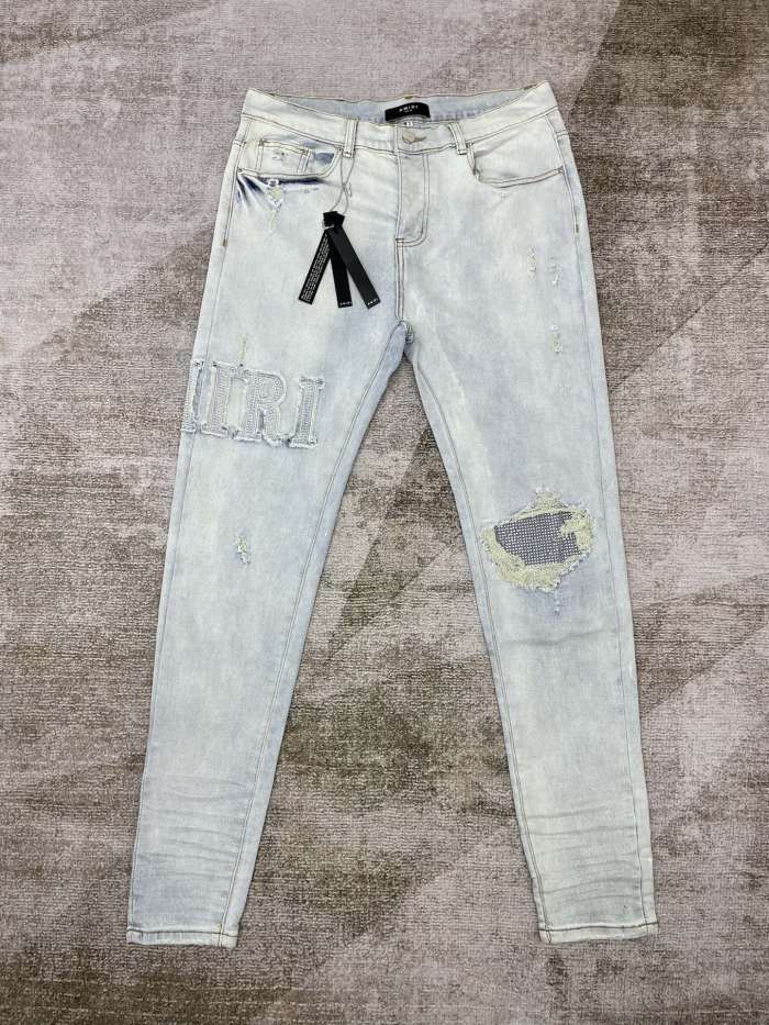 1:1 quality version Alphabet embroidery pressed drill jeans 2 colors
