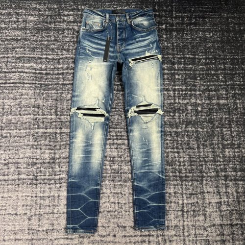 1:1 quality version Honeycomb Patterned Aged Trend Jeans