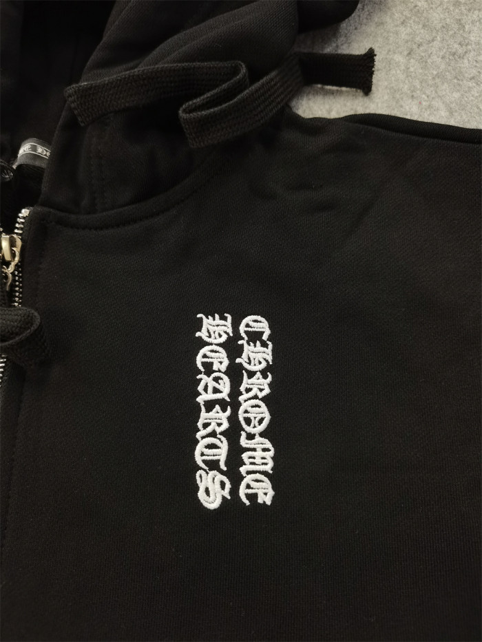 colorful leather cross logo sleeve hoodie black & white