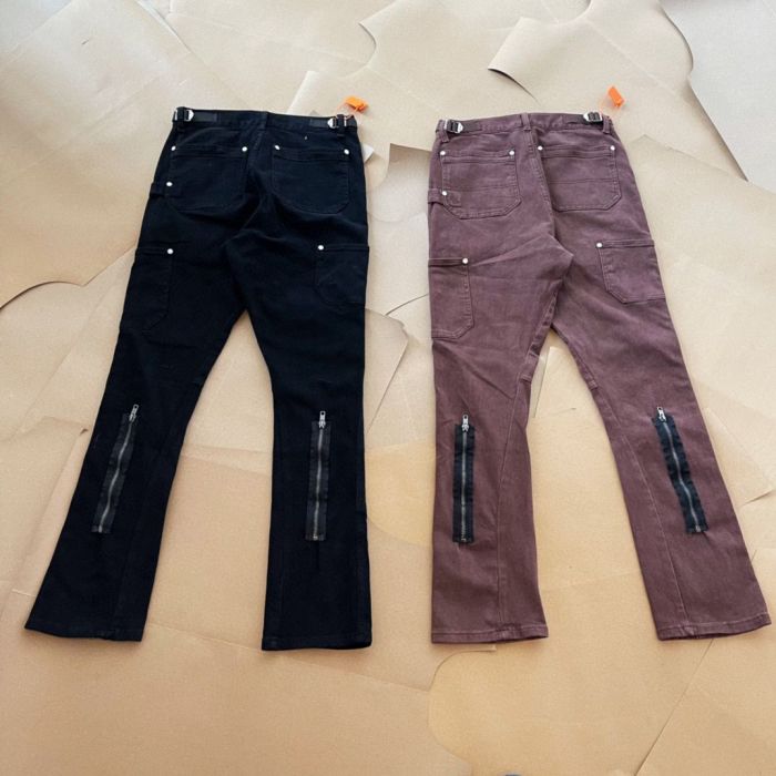 Two-tone spliced studded flared jeans 2 colors