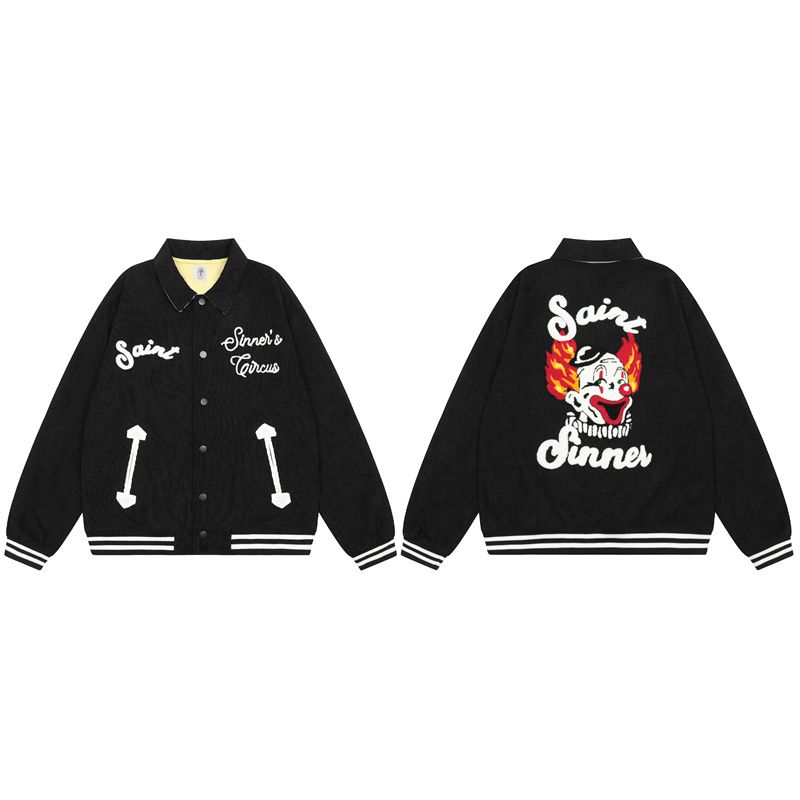 [buy more save more]joker embroidered corduroy baseball jacket