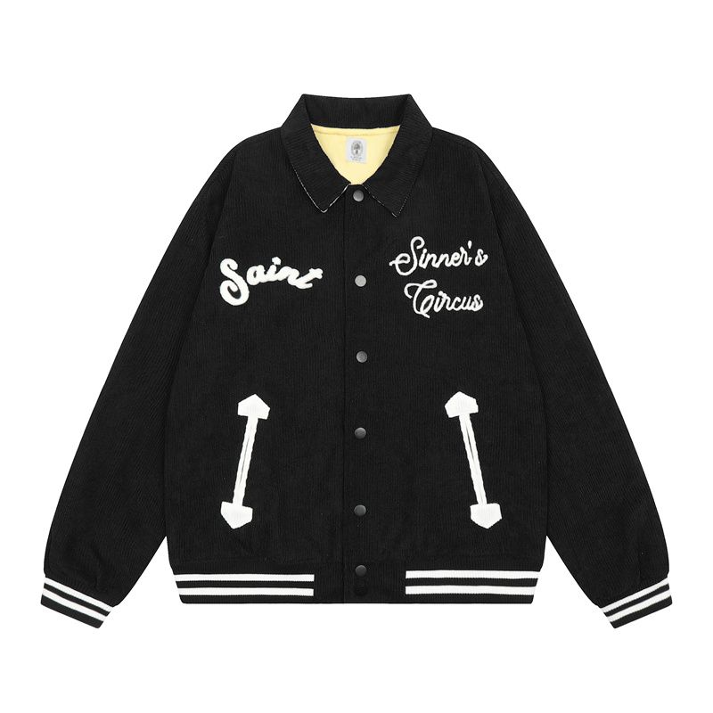 [buy more save more]joker embroidered corduroy baseball jacket