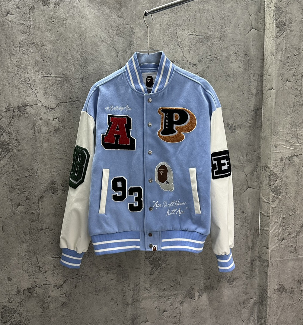 [buy more save more] trendy cartoon alphabet embroidered baseball jacket 2 colors