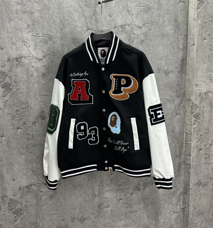 [buy more save more] Trendy Cartoon Alphabet Embroidered Baseball Jacket 2 colors