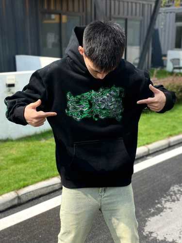 1:1 quality version High Street Graffiti Heavy Duty Washed Casual Loose Padded Hooded Sweatshirt