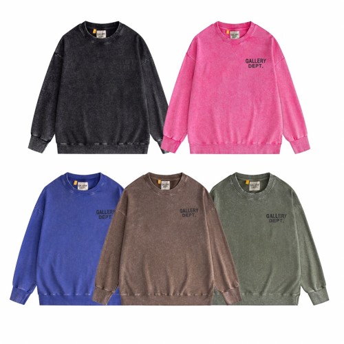 Small logo print washed and distressed crew neck sweater 5 colors