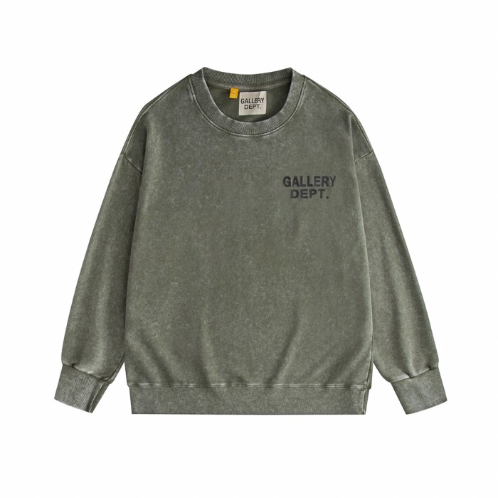 Small logo print washed and distressed crew neck sweater 5 colors