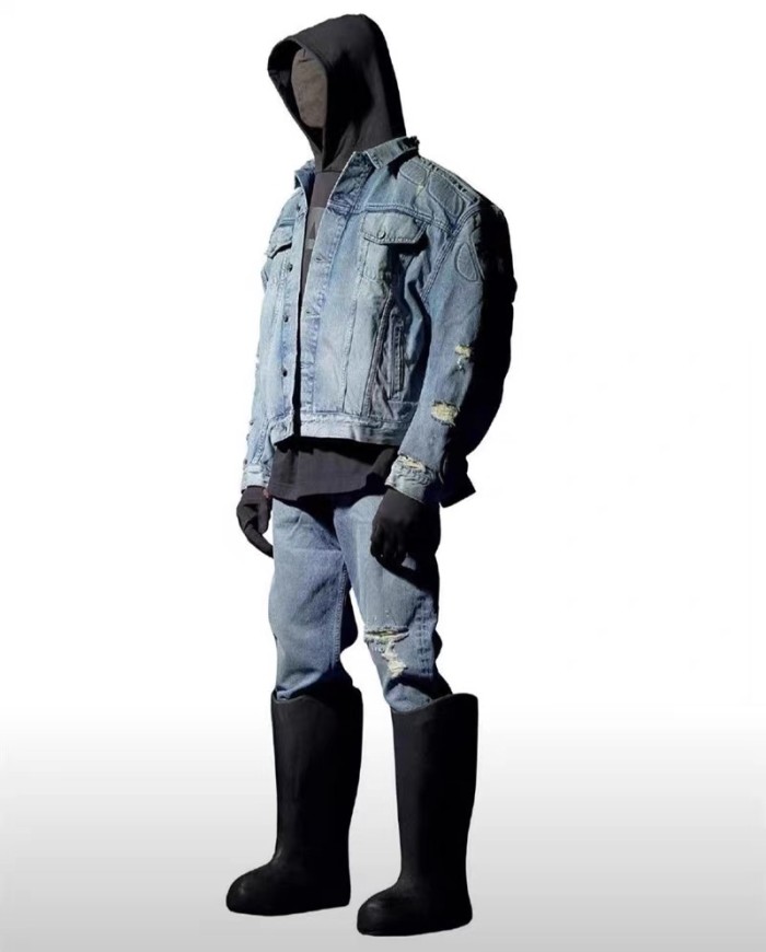 Armour style making old cat whiskers torn denim Jacket Kanye West YZY