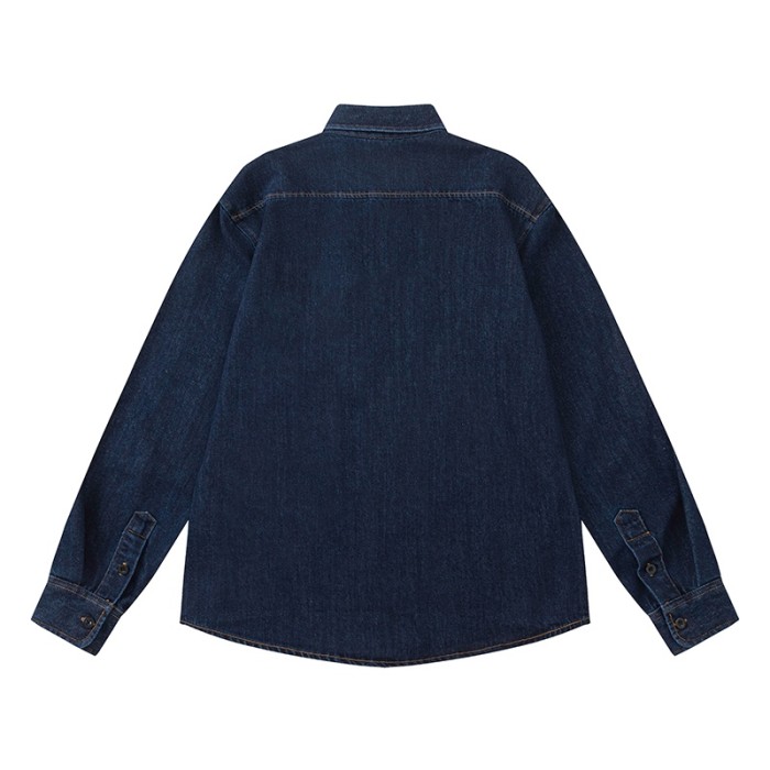 [Buy More Save More] Classic Heart Embroidered Dark Blue Denim Shirt