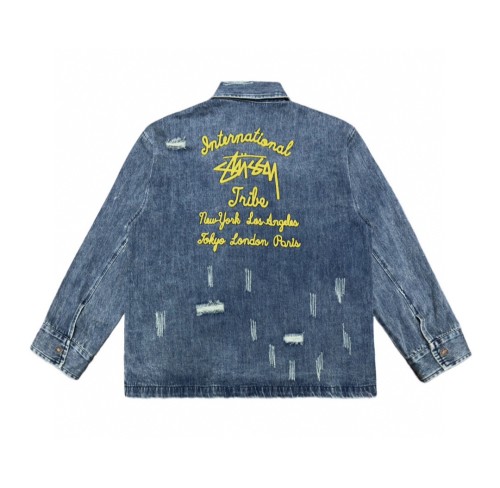 Washed and distressed denim jacket with multi-monogrammed print on the back