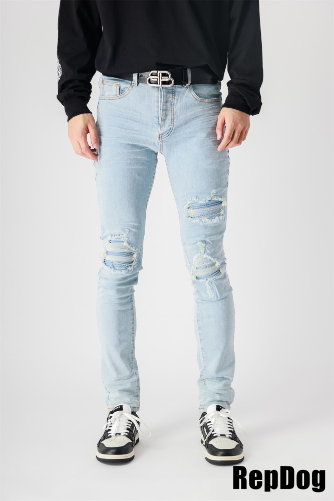 1:1 quality version Patchwork jeans in light gray