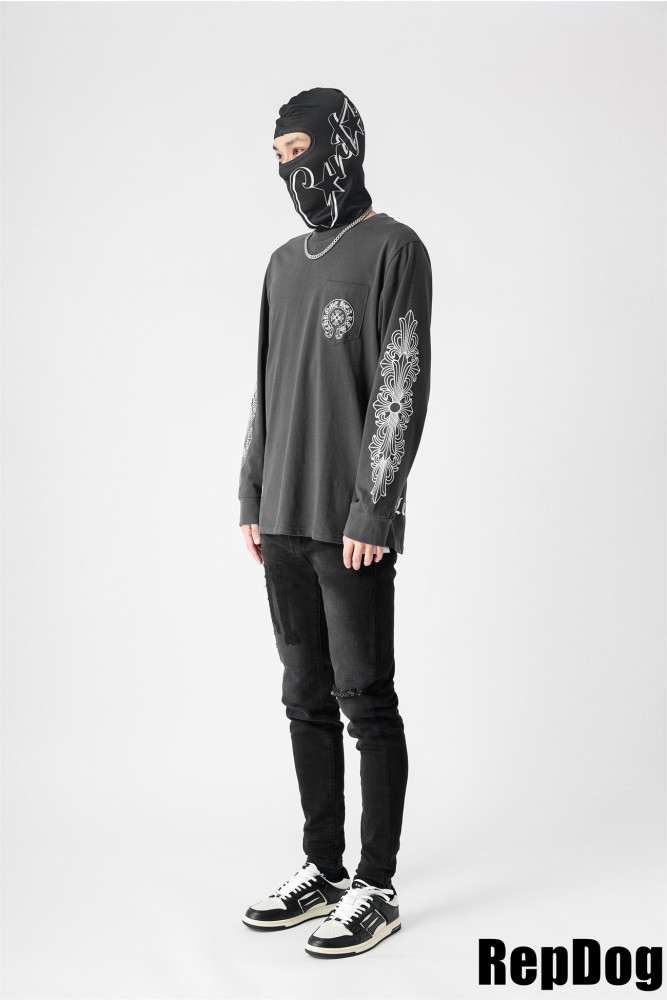 Double arm cross printed long sleeve T-shirt 3 colors