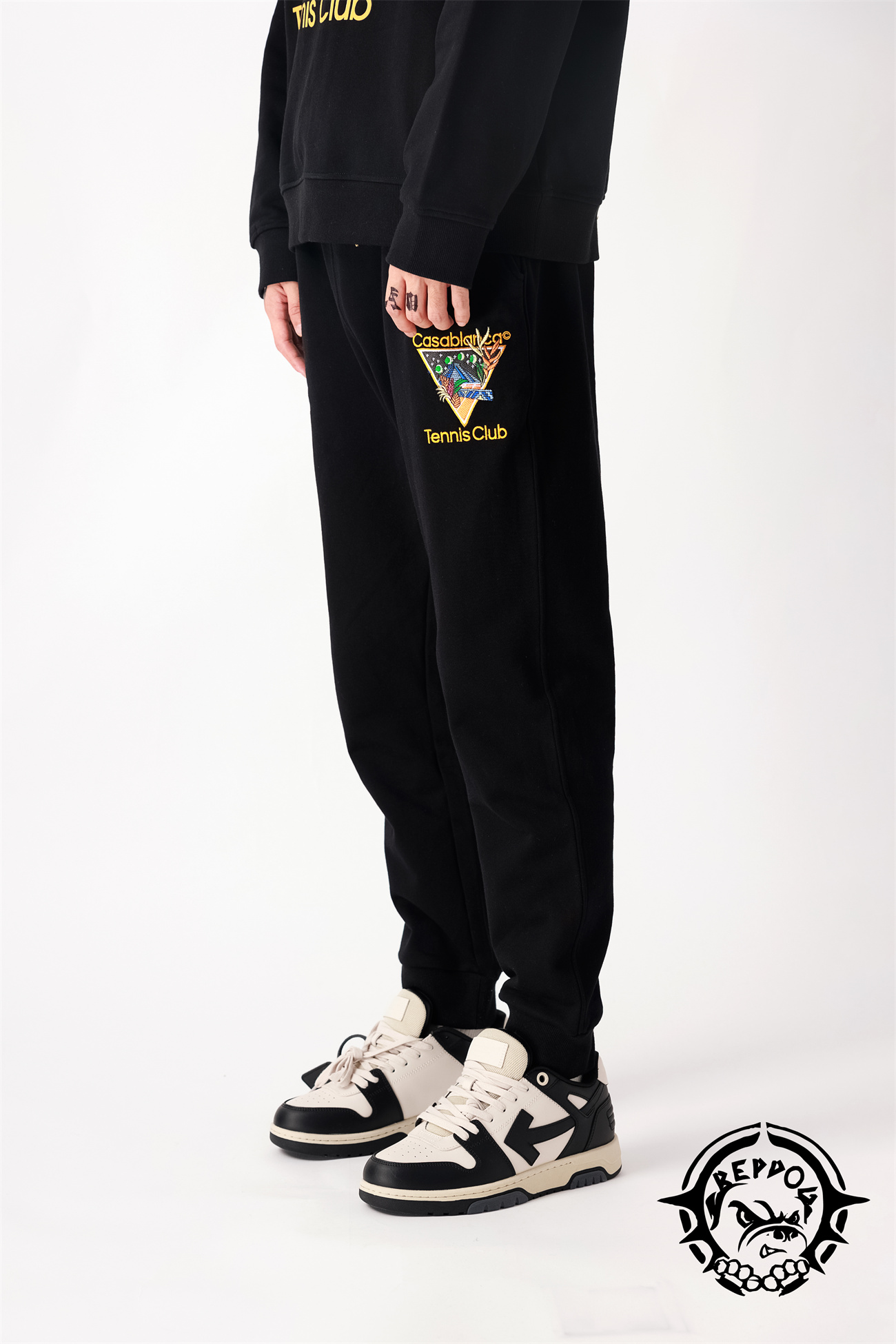 1:1 quality version monogrammed wrap-around drawstring casual pants on the left