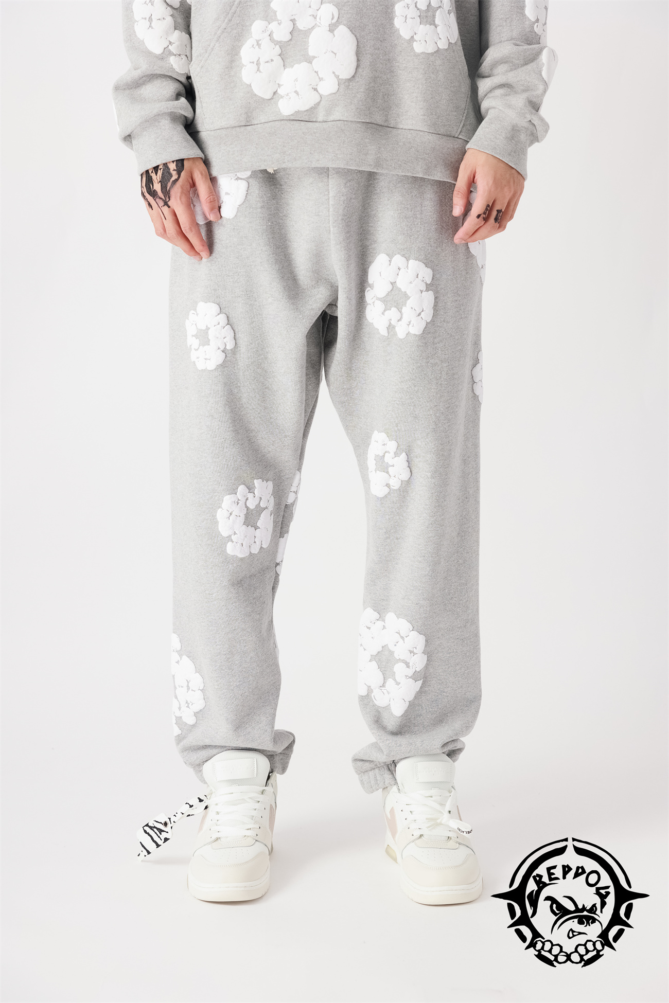[including comparative images of repdog and other seller] 1:1 quality version irregular-logo long sweatshirt pants 10 colors