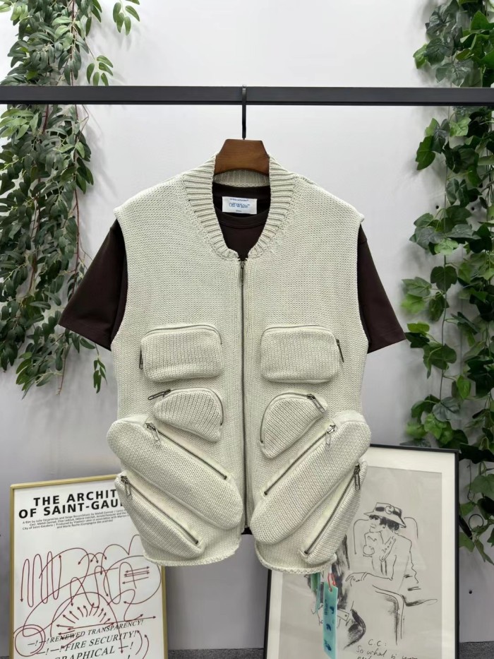 Multi-pocket knit vest jacket 2 colors