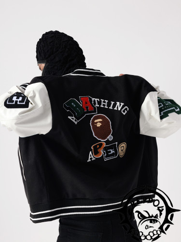 [buy more save more] Trendy Cartoon Alphabet Embroidered Baseball Jacket 2 colors