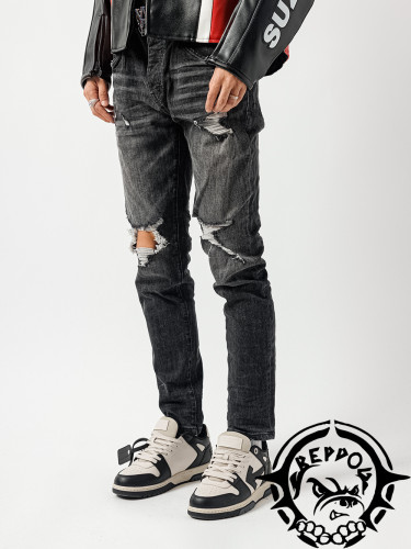 1:1 quality version Tiger Skin Ripped Slim Fit Jeans