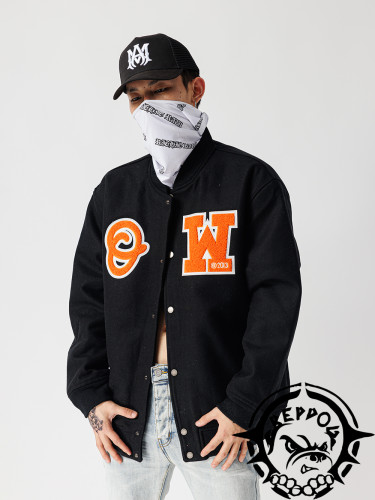 [Buy More Save More]1:1 quality version Orange Letters Embroidered wool down Jacket 2 Colors