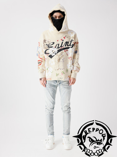 Classic Cotton Graffiti Washed Printed Pullover Hoodie