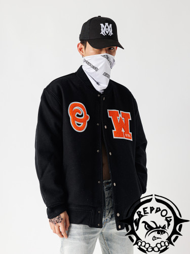 [Buy More Save More]1:1 quality version Orange Letters Embroidered wool down Jacket 2 Colors