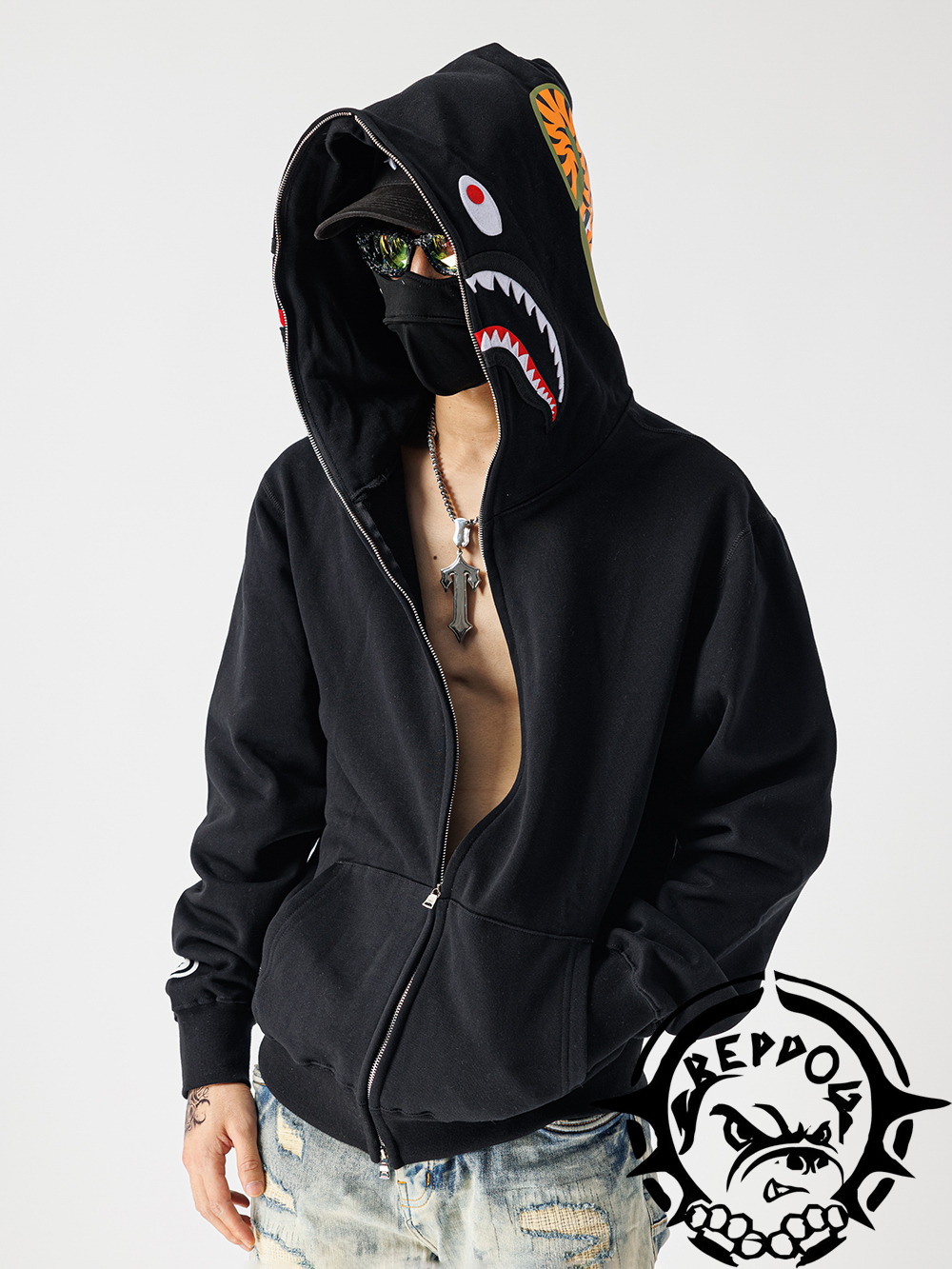 1:1 quality version big mouth shark head hoodie 2 colors