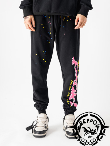 Young Thug Sp5der pink letters logo black pants