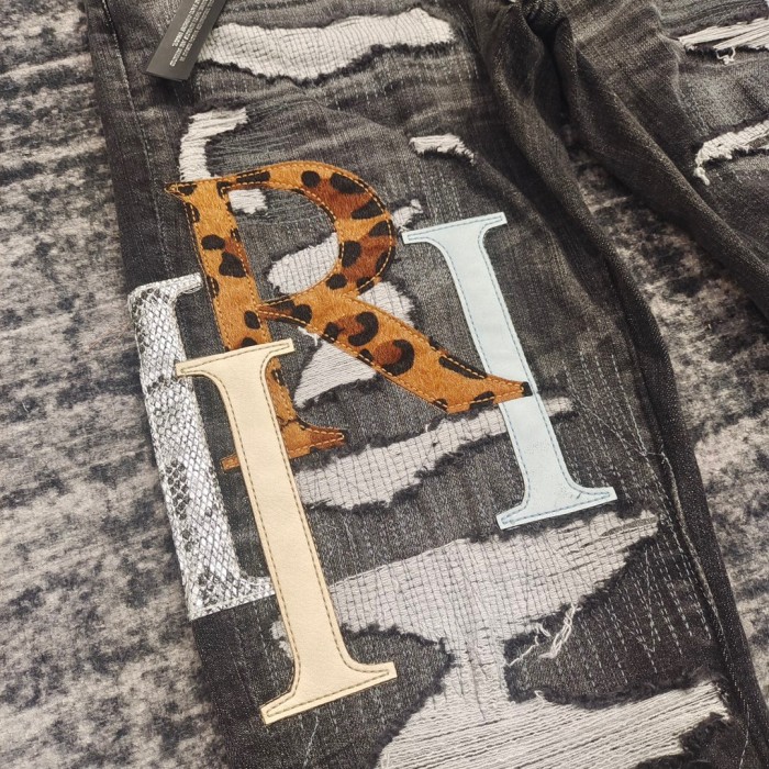 1:1 quality version Leopard print appliquéd monogrammed jeans