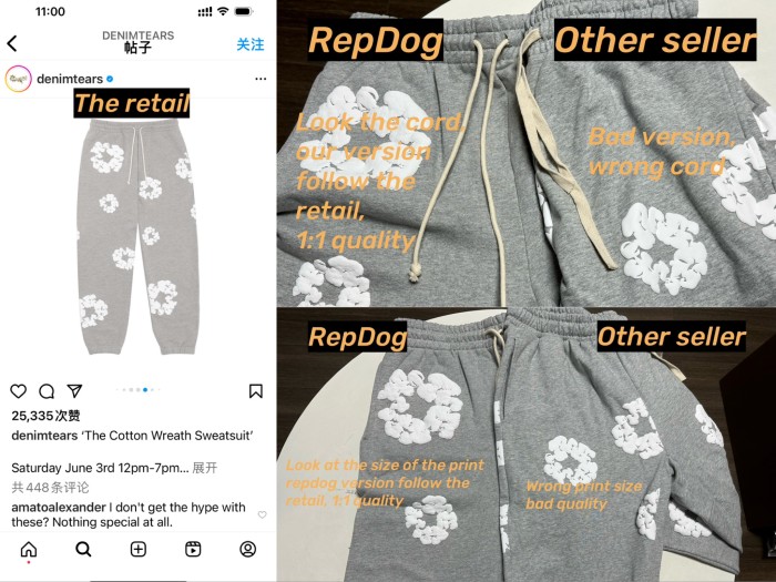 [Including comparative images of RepDog and other seller] 1:1 quality version Irregular-Logo Long Sweatshirt Pants 10 colors
