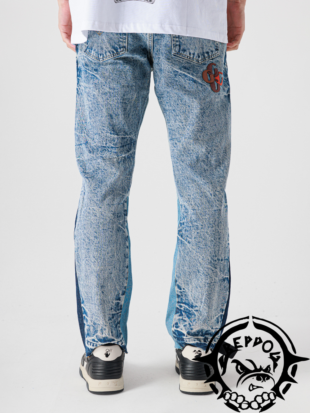 1:1 quality version logo patch jeans spliced on both sides