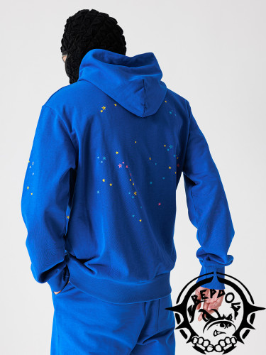 Yellow Letter Star Spiderweb Print Hoodie