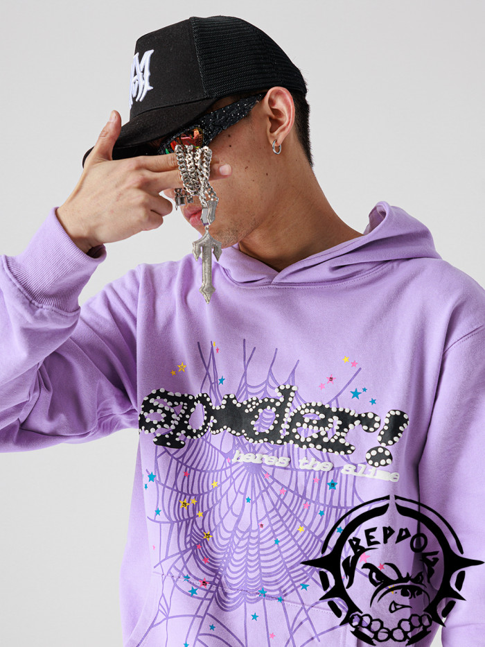 Taro Purple Rhinestone English Character Hoodie