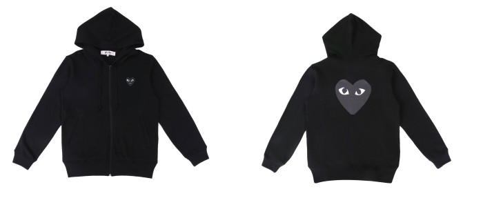 1:1 quality version Big black heart windproof print hoodie 4 colors
