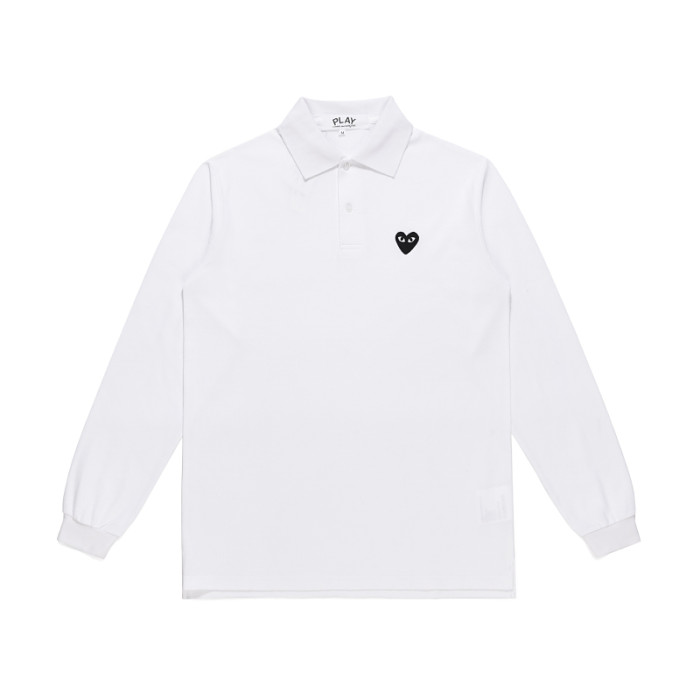 1:1 quality version Classic Black Heart Long Sleeve Embroidered Polo Shirt 3 Colors