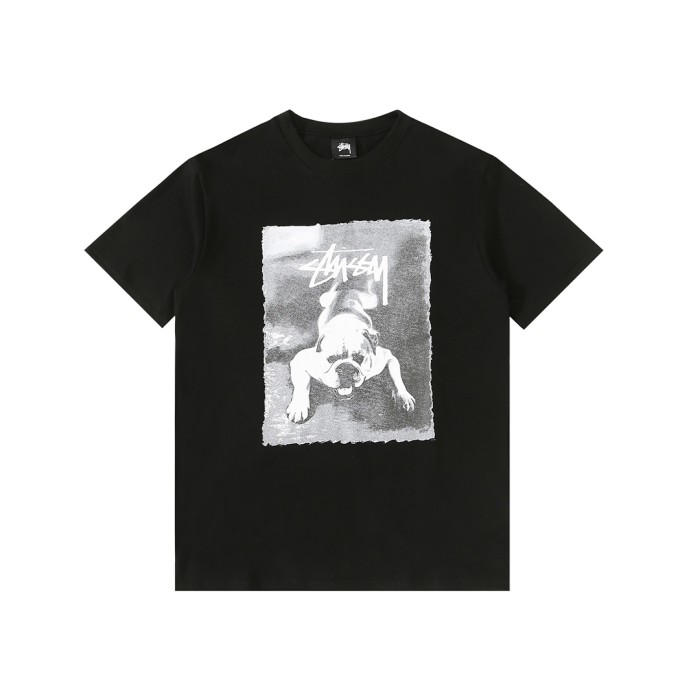 1:1 quality version Bulldog Print Short Sleeve T-shirt 2 Colors