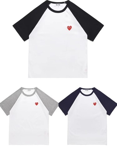 1:1 quality version Tricolor Patchwork Red Heart  T-shirt 3colors