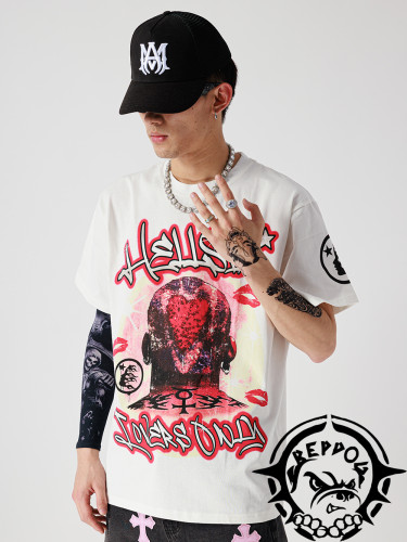 1:1 quality version Love You Like Fire Printed Short Sleeve  tee