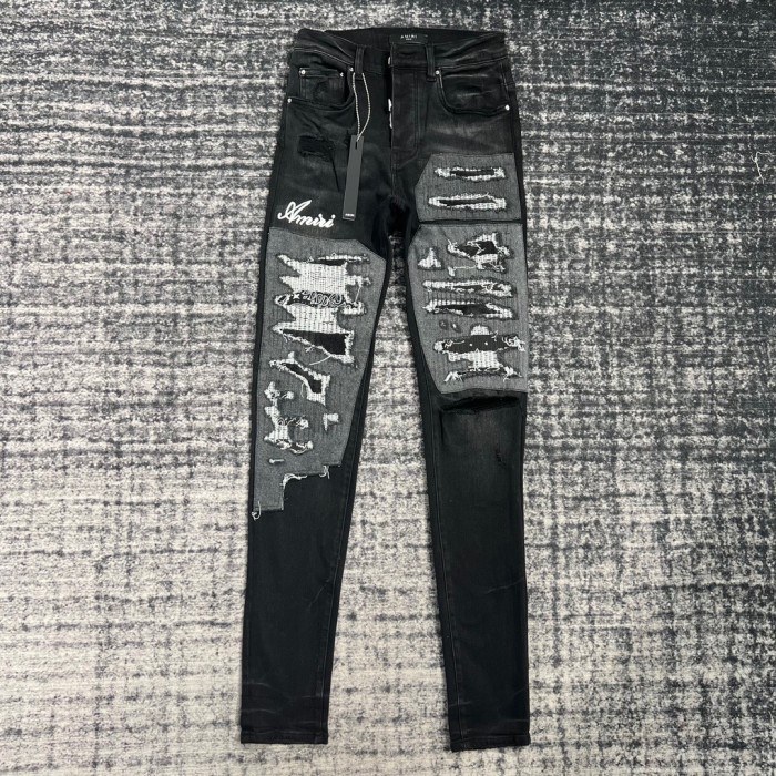 1:1 quality version Patched Alphabet Jeans 2 colors