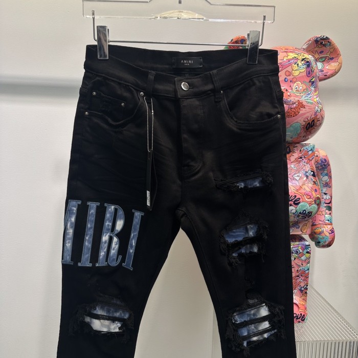 1:1 quality version Sky Patch Letter Jeans