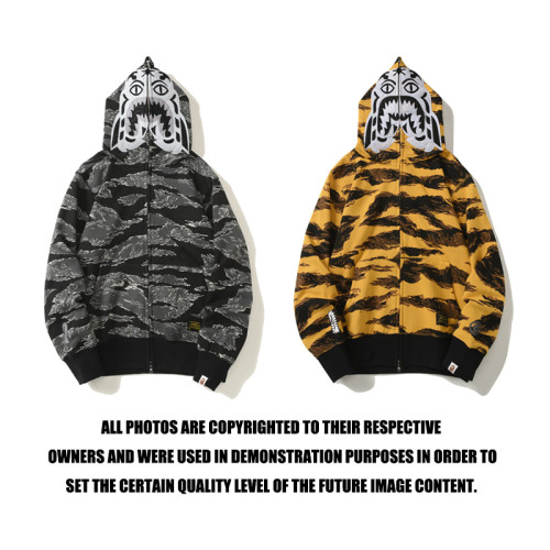 Embroidered Camo Tiger Stripe Shark Head Hoodie 2 colors