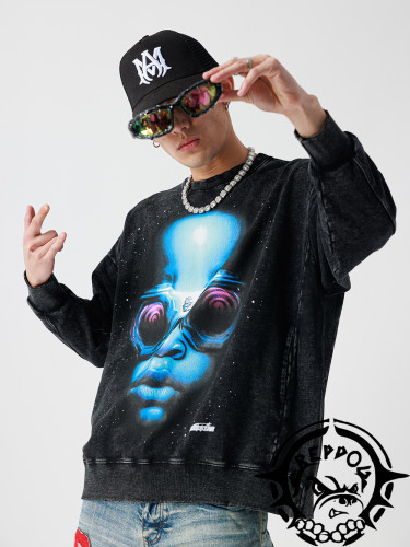 Sunglasses Portrait Printed Crew Neck Sweatshirt