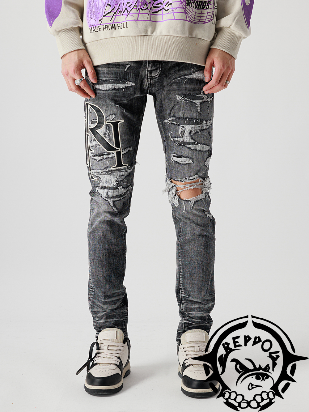 1:1 quality version ripped patch jeans